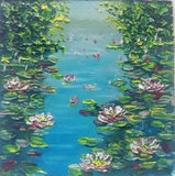 Water lilies original oil painting landscape style Claude Monet. No frame. 6"x6"