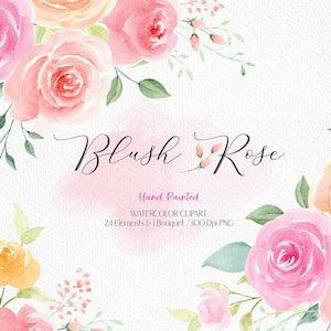 Blush pink rose Watercolor Flowers Clip Art/ Floral Clipart/ hand drawn clip art/ Watercolor Flowers Bouquet / Floral wedding Decor