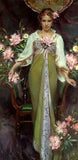 Art Oil painting Beautiful young lady portrait with peony flowers canvas