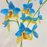 Blue and yellow Orchid French beaded flower Ukraine shops Set of 3 Orchid stems