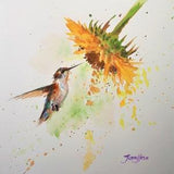 Printing of Original Watercolor painting, Hummingbird with Sun flower, 2020-05-07/004,