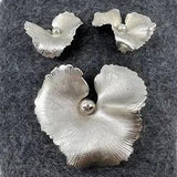 Vintage Calla Lily Flower Brooch and Clip Earring SET Signed Giovanni Brushed ST