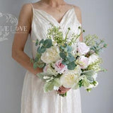 Boho Pink/ White Peonies and Roses Wedding Bouquet, Fairy Bridal Shower Bouquet, Photoshoot Accessories, Home decor