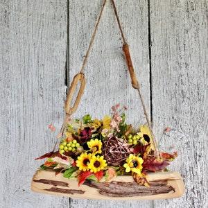 Rustic wood bouquet with sunflower, Fall floral wall hanging decor, Farmhouse arrangement,Thanksgiving hanging bouquet