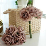 Realistic 5 Stems Real Touch Moist Latex Rose Bouquet | High Quality Artificial Flower | Wedding/Home Decoration | Gifts - Mocha