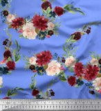 Soimoi Blue Cotton Poplin Fabric Ranunculus & Penoy Floral Print-ijz