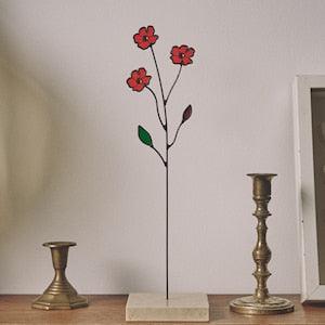 Stained glass 3d flower bouquet glass art, flower suncatcher stems, plant stake flowers, poppies flowers, table decor