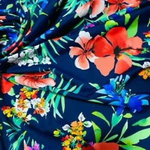 4 Way Stretch Fabric Spandex Floral Art Lilies Print by Yard for Swimwear