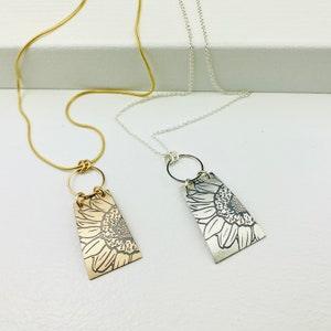 Sunflower Kala Necklace ~ sterling silver ~ 14k gold fill