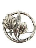 Large Art Nouveau Round 3d Flower Lily Leaf Brooch Pin 3??? Marked Sterling