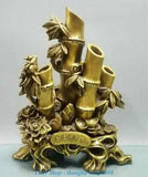 13"China Pure Bronze Wealth Toad Cicada Animal Bamboo Peony Flower Statue