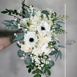 Wedding Cascade Bouquet Anemone White Baby Breath Cascading Bridal Wedding Anemone Bouquet Ivory Sage Classic Eucalyptus Artificial Flower