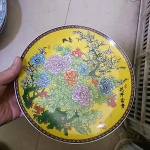 Old Chinese porcelain color Hand Painted peony flowers plate qianlong mark 15