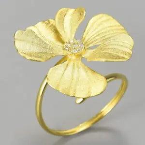 925 Sterling Silver Gold Plated Adjustable Large Peony Flower Ring