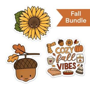 Fall Sticker Bundle / Cozy Fall Vibes Sticker / Sunflower Sticker / Die Cut Sticker / Weatherproof Sticker / Waterproof / Acorn Sticker