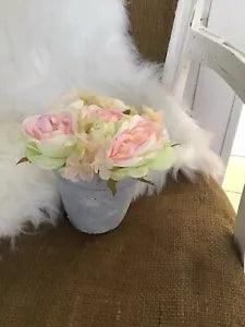 Pink Roses In Ceramic Pot 6??? Cottage Decor New Silk
