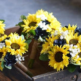 Yellow Sunflower Bridal Bouquet, Faux Real Touch Sunflowers, Navy Yellow Autumn Wedding, Sunflowers Bridesmaid Bouquet, Real Touch navy rose
