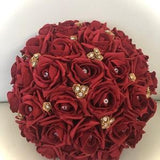 Brides artificial Wedding flowers Ruby dark red Gold foam roses bouquet posy Asian Wedding other colours matching items brides posy diamante
