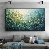 Original Lush Plants Oil Painting on Canvas, Large Wall Art Blue Decor, Abstract Green Leaf Art, Custom Painting Living Room Home Decor Gift