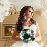 Dusty Blue White Bridal Bouquet Peonies Roses Ranunculus Bouquet Bridesmaid Flowers Steel Blue  Wedding Flowers Rustic Dusty Blue Bouquet