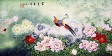 ORIENTAL ASIAN ART CHINESE FAMOUS WATERCOLOR PAINTING-Peony flower&Happy bird