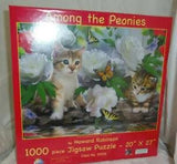 Among the Peonies 1000 pc Sunsout kittens flower jigsaw puzzle made in USA 59316