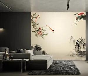 3D Peony Flowers Bird G12774 Wallpaper Wall Murals Removable Self-adhesive Honey