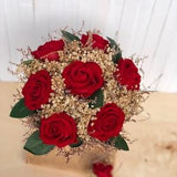 Red Rose Bridal Bouquet, Classic Wedding Red Rose Bouquet, Rustic Boho Flower Bouquet, Rose Design, Rose and Dried Flower