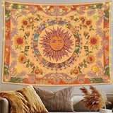 Sun and Moon Tapestry Vintage Indie Boho Tapestry Wall Hanging with Sunflowers Butterfly Moth Constellation Aesthetic Wall Tapestries