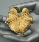 Water Lily Leaf Brooch Matte Brushed Gold Tone Clear Rhinestones Pond Lotus Leaf