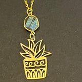 Minimalist succulent necklace, labradorite succulent pendant, gold labradorite leafy plant necklace, xmas gift for plant lover, gift for her