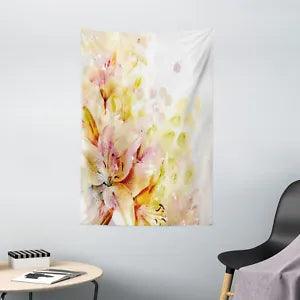Shabby Chic Tapestry Lilies Flowers Buds Print Wall Hanging Decor