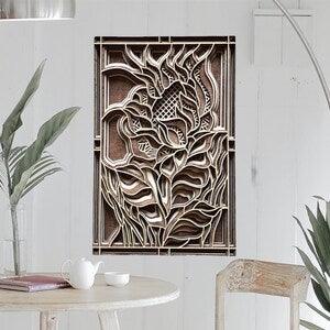 MIAGILASER Wood Mandala, Sunflower Mandala, Birch Mandala, 6 Layer, Sunflower, Multi-layered Wall Decor, Multi-layered Wall Art, Home Decor,