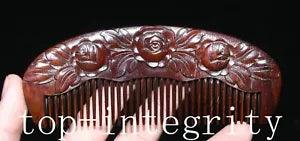 5.5'' Old China Dynasty Palace Boxwood Wood Flower Tree Peony Comb Statue