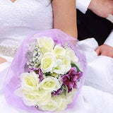 Beautiful, eternal, wedding, bridal bouquet full of artificial roses and with corsage for groom in any coulour by your own wish