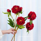 3 Heads Peony Stem | High Quality Artificial Flower | DIY Floral | Wedding/Home Decoration | Gifts - Red