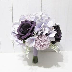 Dusty Purple Bridal Bouquet, Plum Rose Bouquet, Shades of Purple Wedding Bouquet, Hydrangea Wedding Bouquet, Lavender Floral Bouquet