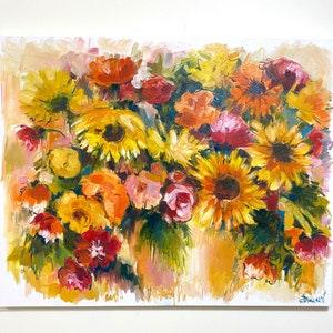 Sunflowers painting on canvas Flowers original art Big colorful wall art Fall bouquet painting Large canvas artwork