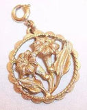 Vintage Sarah Coventry Gold Tone Round Flower Lily Lilies Pendant