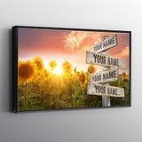 Custom Sunrise Sunflower Multi-Names Personalized Print Wall Art Canvas. Printed Smooth Surface. Ready to Hang Canvas.