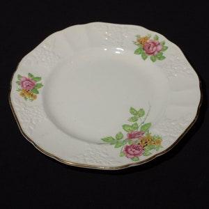 Empire England Special Paula Dessert plate pink rose floral bouquet Circa 1930's art deco embossed Bone China vintage 22 Kt gold