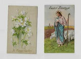 2 Vintage EASTER Postcards ** BOUQUET OF LILIES ** JESUS WITH LAMBS