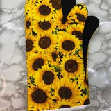 Oven mitts! Sunflowers everywhere. A pair of fully functional, long oven gloves! Baking. Kitchen. Pot holders.  Adult size