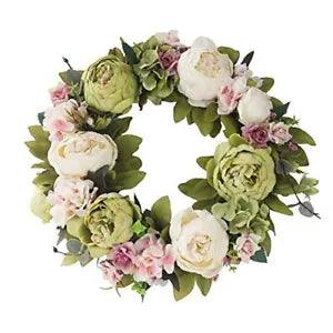 Peony Wreaths for Front Door Artificial Spring Summer Flower Door Wreath 16