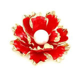 Women's Jewelry Fashion Red Enamel Pearl Peony Flower Charm Brooch Pin Gift