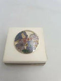Sea Gems UK Cloisonn??? Enamel Gold Tone Round Brooch Mauve Lilies Red Petite Flow