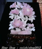 15" Exquisite Natural Pink Xiu Jade Carve Peony Tree Flower Bird Magpie Statue