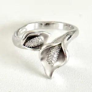 Affinity 1/10 TCW Diamond 925 Sterling Silver Calla Lily Flower Ring Size 7.5