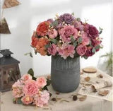Vintage Artificial Fake Silk flowers Bunch in vase Pouquet Wedding Home party.