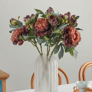 4colors Artificial flower 3 head baked edge Peony flower hotel home decoration wedding photo props fake flower dried looking flowers